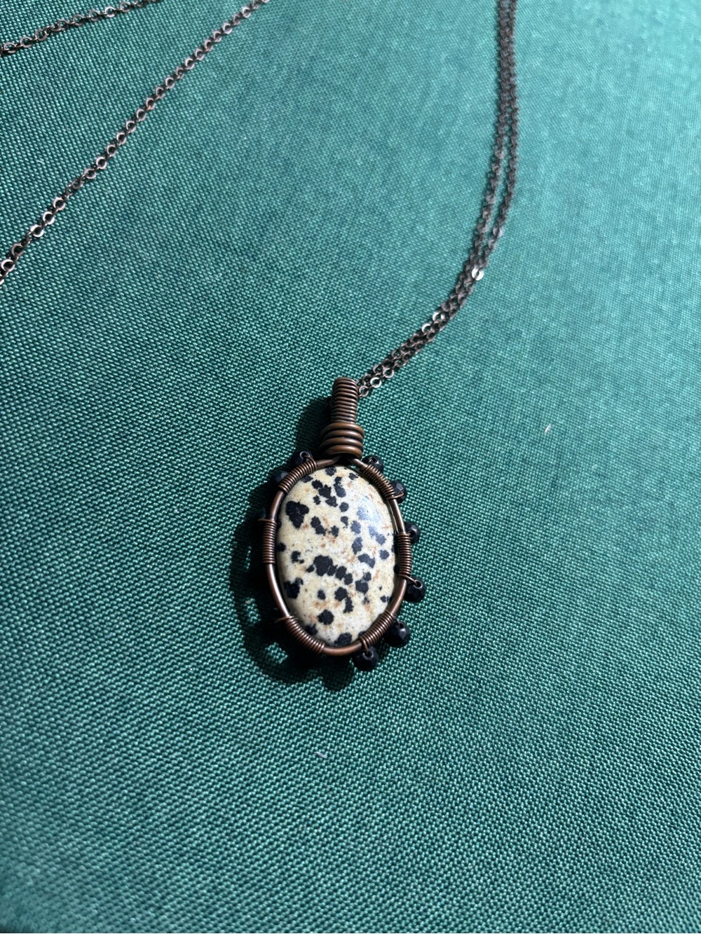 Dalmatian Jasper Pendant Necklace - Brown Wire-Wrap